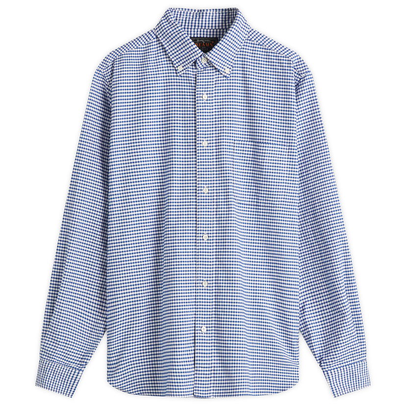 Paita BEAMS Beams Plus Button Down Gingham Oxford Shirt, Size Medium Sininen | 3811-0077-139-75