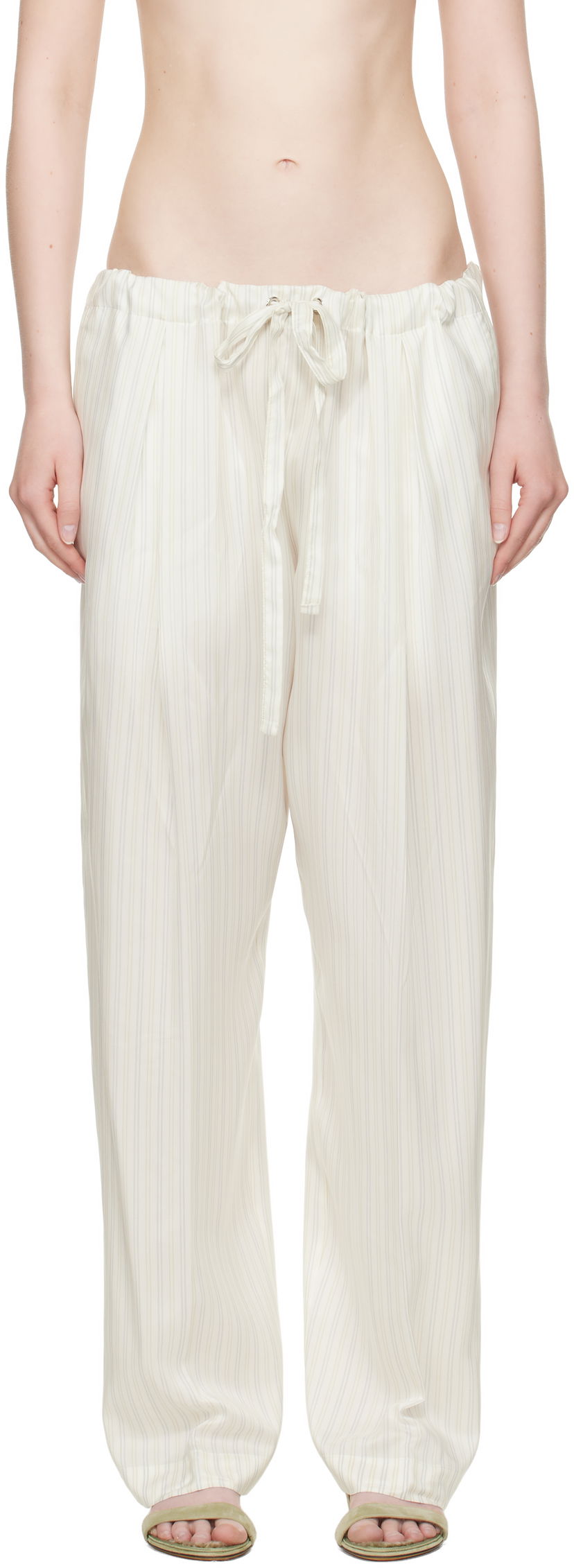 Housut Khaite KHAITE Trenton Striped Drawstring Trousers Valkoinen | 31603003