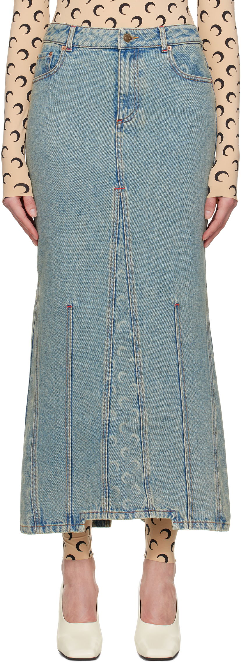 Hame Marine Serre Marine Serre Moon Laser Denim Maxi Skirt Sininen | WSK074A CDEN0003