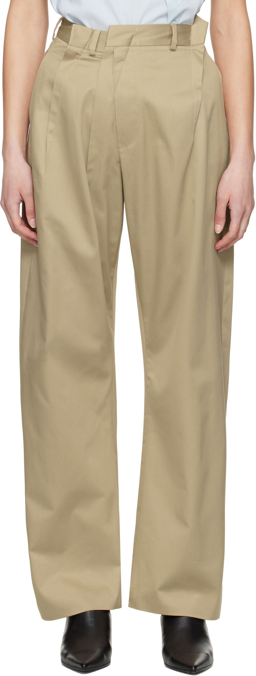 Housut Maison Margiela MM6 Maison Margiela Cotton Twill Darting Trousers Beige | S52KA0534 M35368