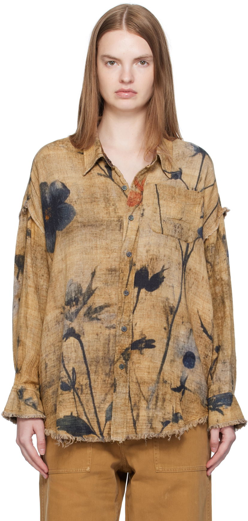 Paita R13 R13 Drop Neck Reversible Shirt Ruskea | R13WR463-R583B