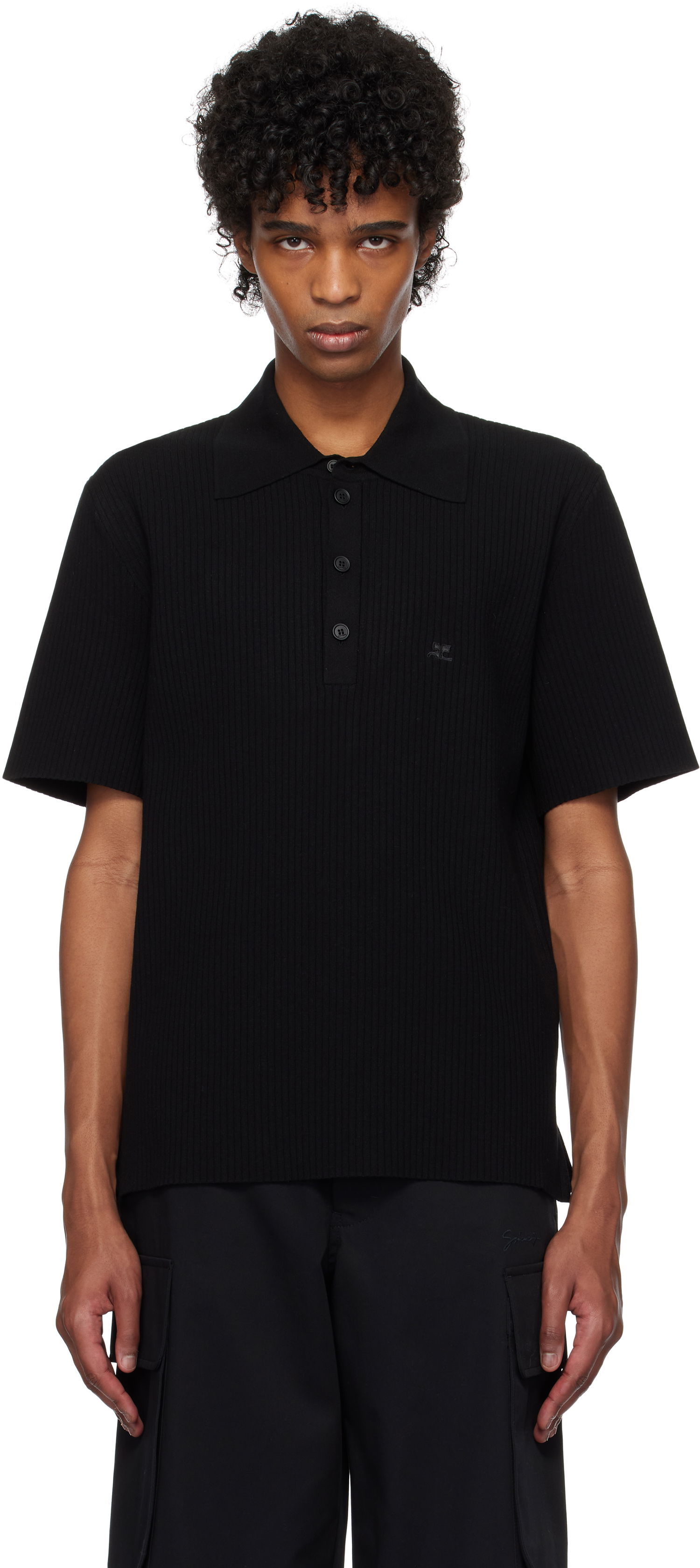 Poolopaita Courrèges Courrèges Rib Knit Polo Musta | 125MPO047FI0001, 0