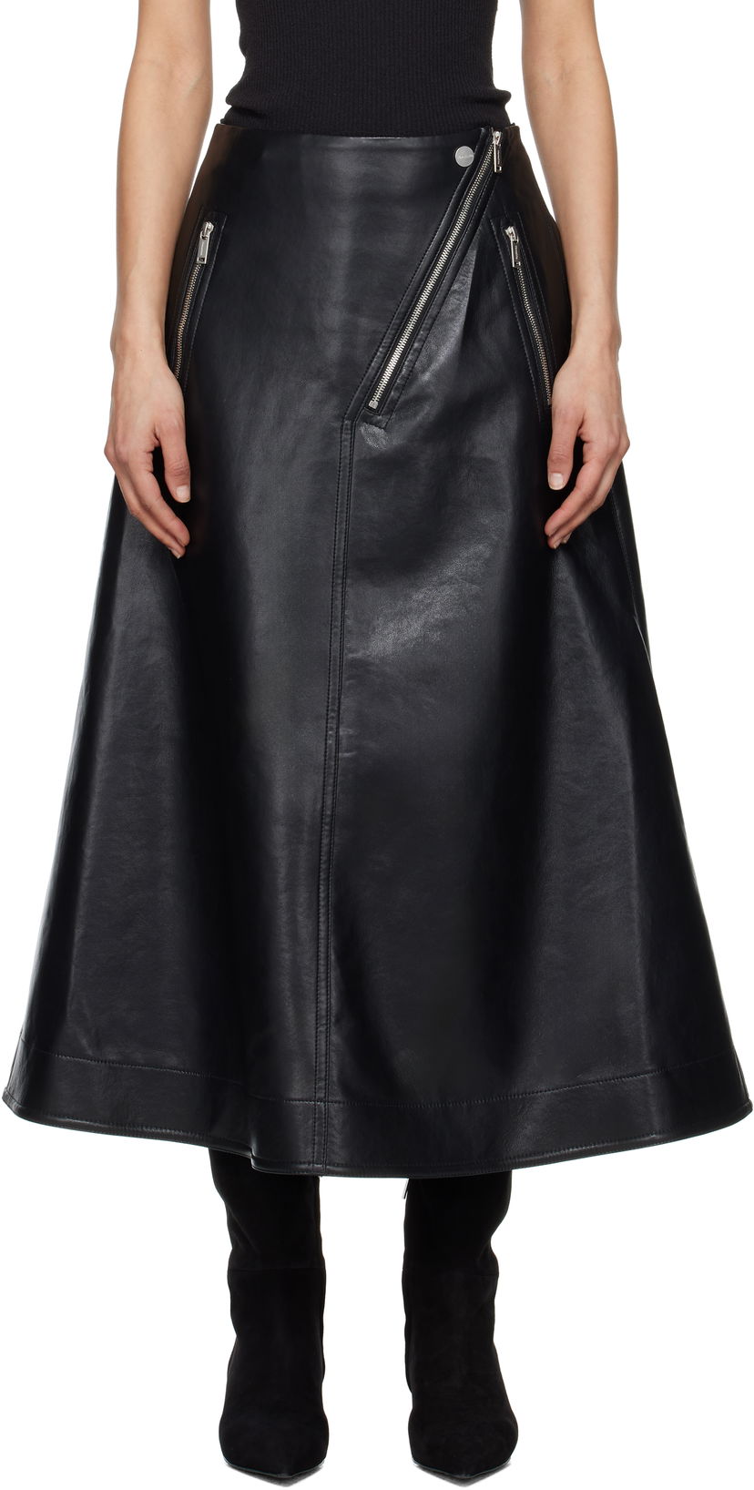 Hame Nanushka Nanushka Aleka Regenerated Leather Midi Skirt Musta | NW25RSSK13899
