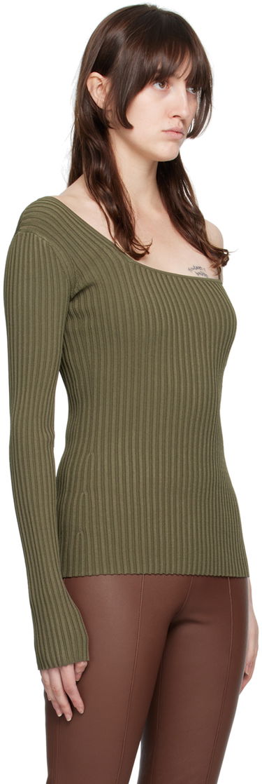 T-paita Helmut Lang One Shoulder Ribbed Long Sleeve Top Vihreä | M06HW704, 1