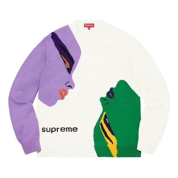 Villapaita Supreme Faces Print Sweater Valkoinen | SUP-FW21-216