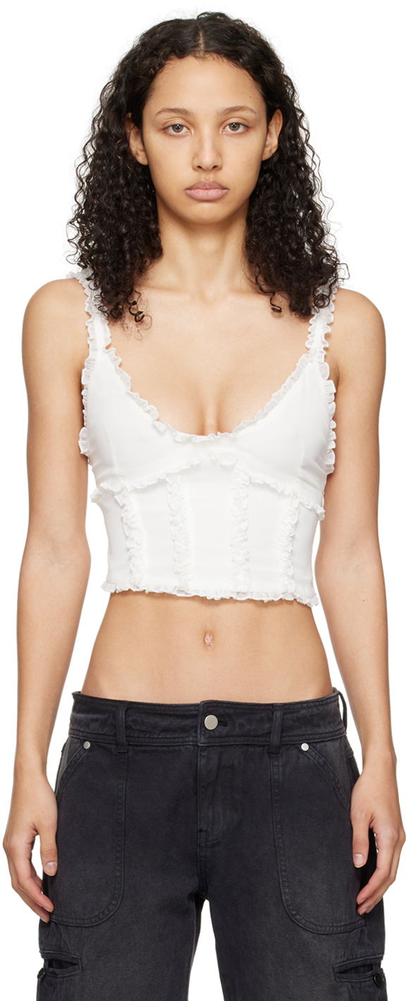 Tankkitoppi GUIZIO Guizio Soler Ruffle Trim Tank Top Valkoinen | R24115W034