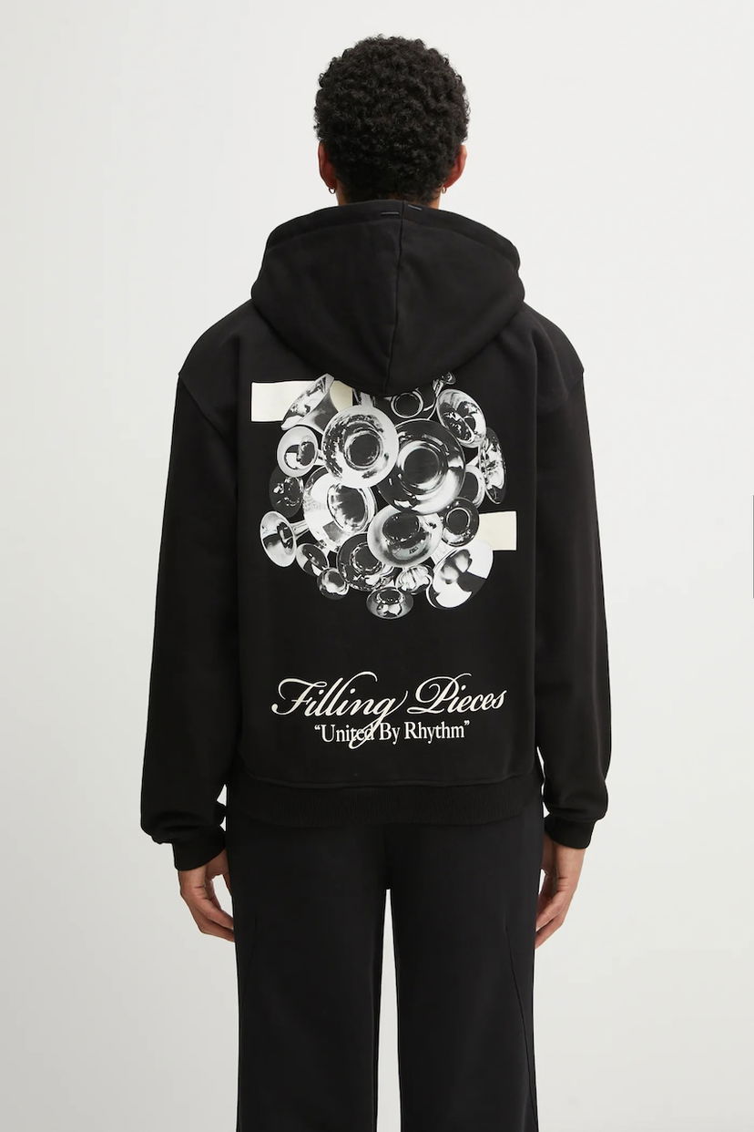 Huppari Filling Pieces Bouquet Zip Hoodie with Print Musta | 422533501122