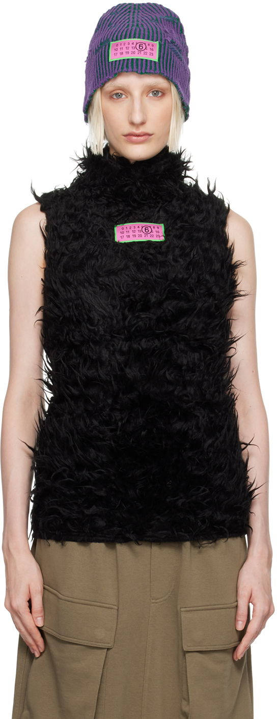 Villapaita Maison Margiela MM6 Black Logo Patch Faux-Fur Turtleneck Musta | S62NL0049 S24413