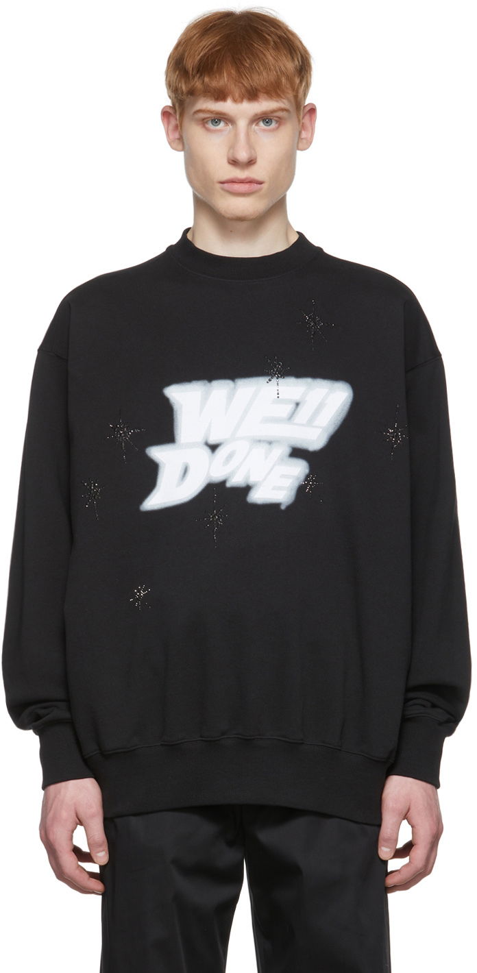 Huppari We11done We11done Cotton Sweatshirt with Stars Print Musta | WD-TS1-22-663-U-BK