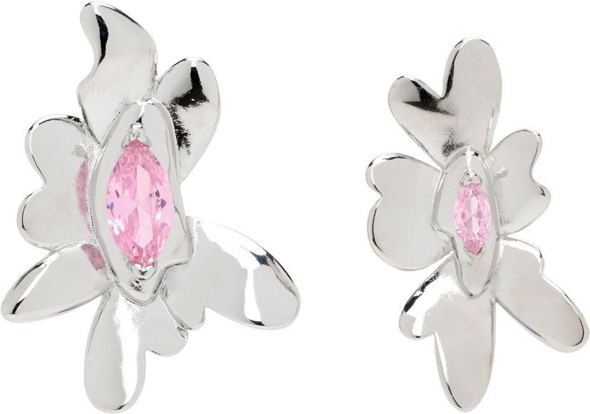 Korvakorut Collina Strada Collina Strada Silver Tone Pink Daisy Maxi Earrings Metallinen | XX1088
