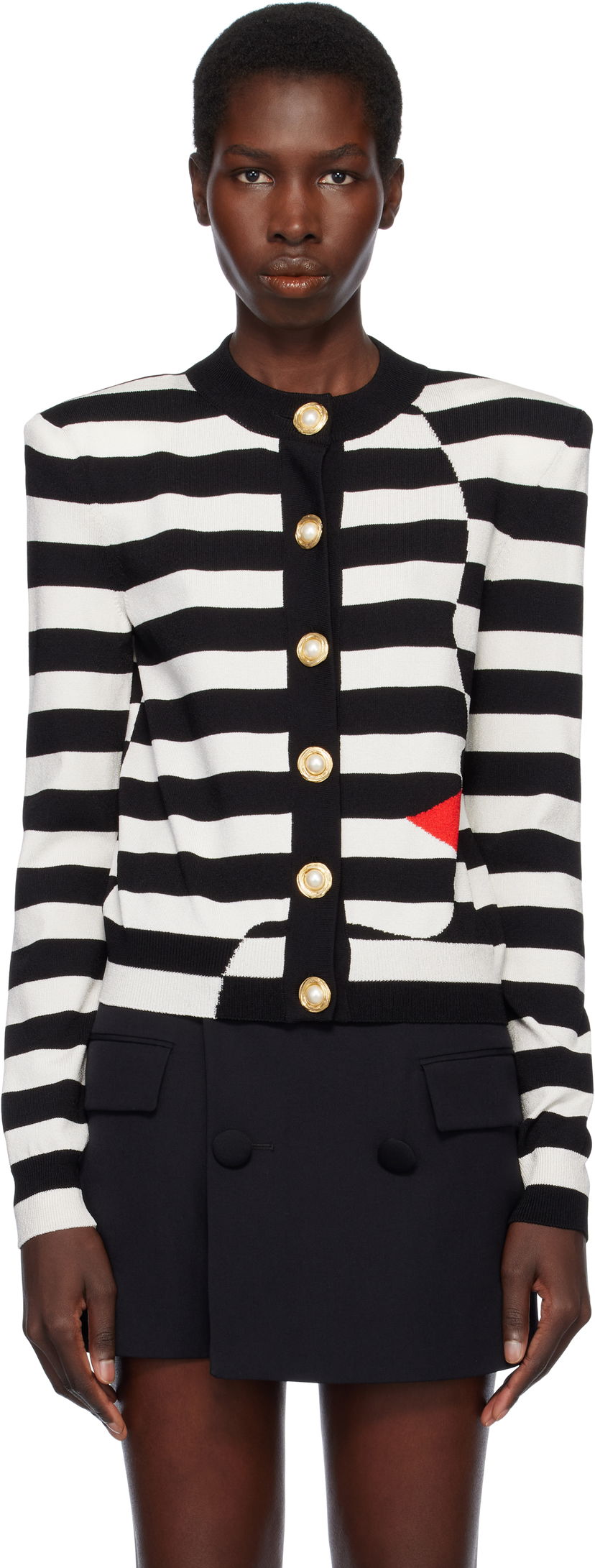 Villapaita Balmain Balmain Knit Striped Cardigan with Face Design Valkoinen | EF0KL133KI32