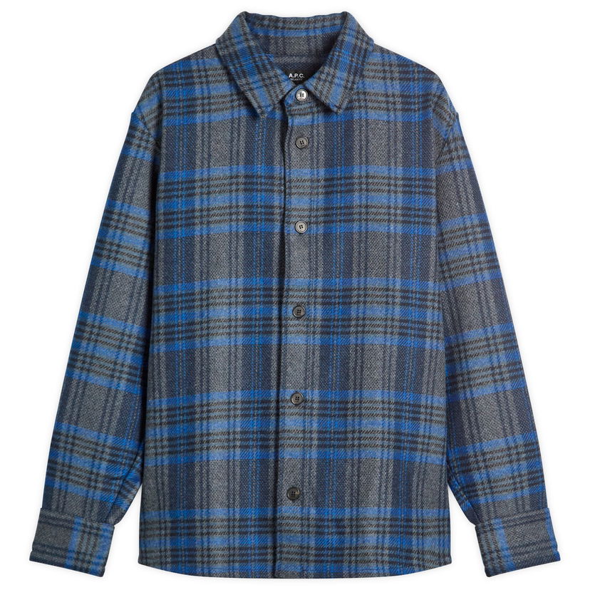 Paita A.P.C. Bobby Check Wool Overshirt Sininen | WOANY-H02884-PLA