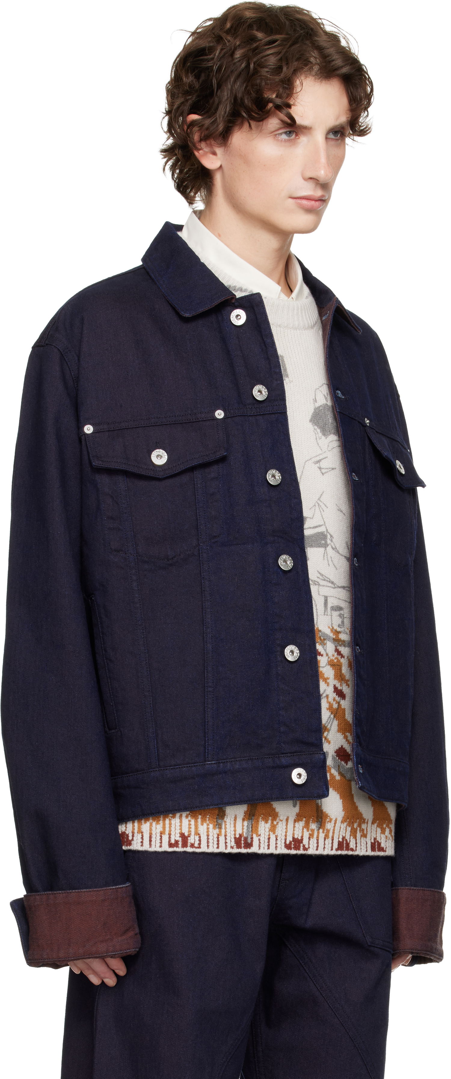 Takki JW Anderson JW Anderson Turn Up Cuff Denim Jacket Tummansininen | DJ0044-PG1836, 1