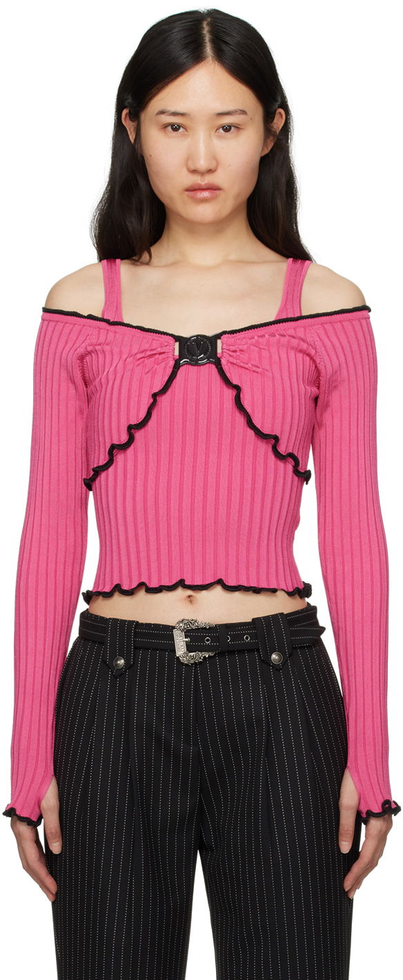 Villapaita Versace V-Emblem Sweater Vaaleanpunainen | E76HAFM16_ECMH36