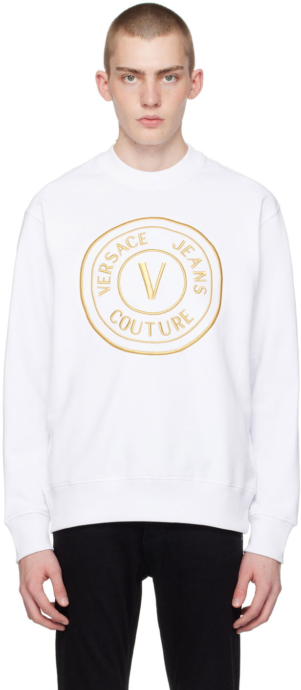 Huppari Versace Jeans Couture White V-Emblem Sweatshirt Valkoinen | E76GAIT04_ECF01T