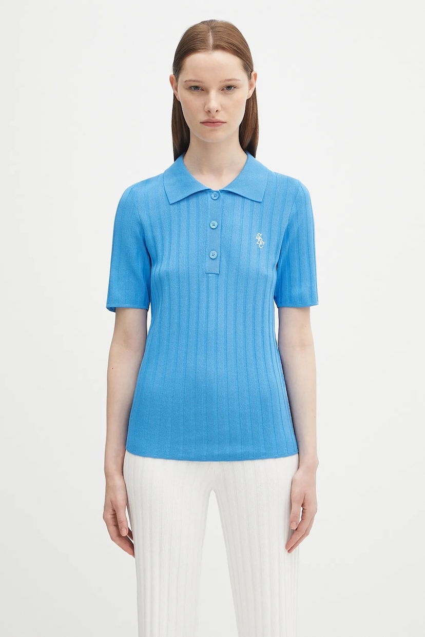 Poolopaita Sporty & Rich Sporty & Rich SRC Ribbed Polo Shirt Sininen | TO069620305BL24