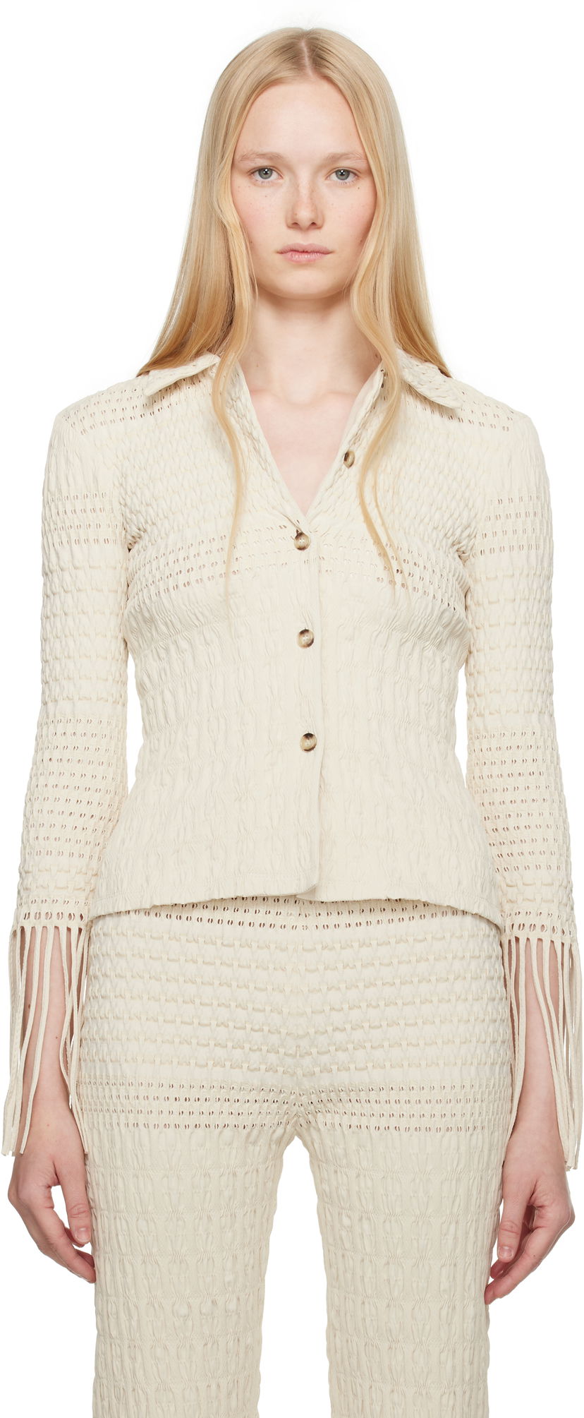 Verryttelypuku Nanushka Nanushka Niceta Smocked Shirt Beige | NW25SSTP26805