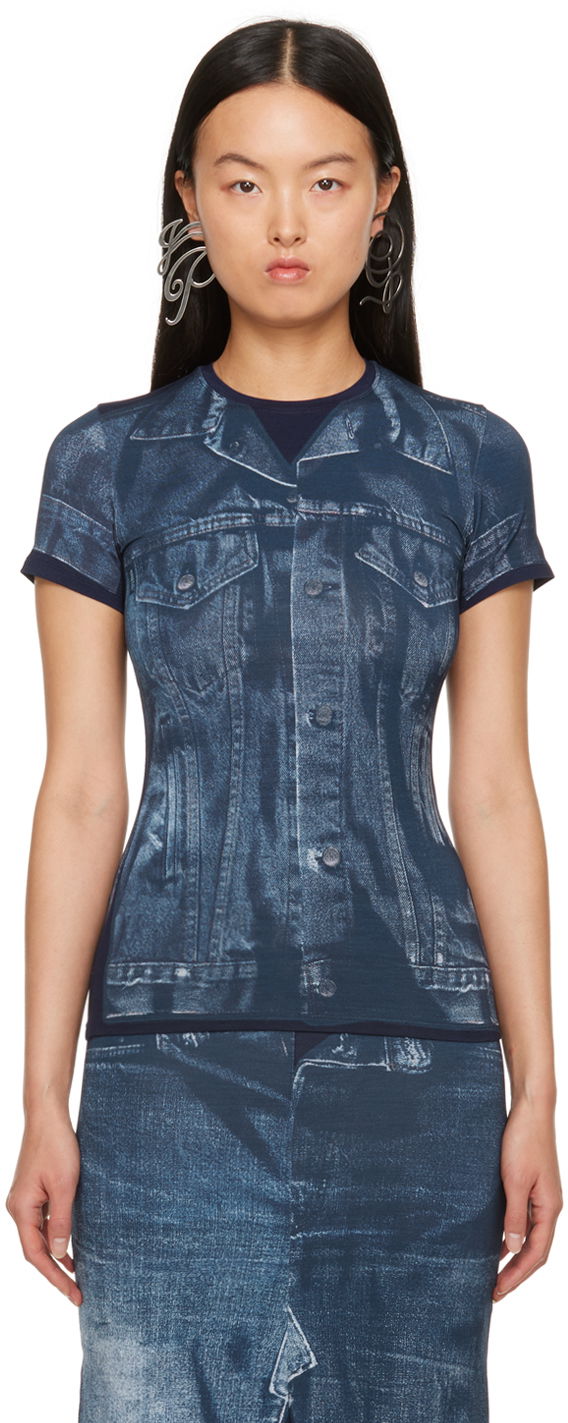 T-paita Jean Paul Gaultier Gaultier Trompe L'œil Printed T-Shirt Sininen | 23/15-U-TS063-J530-5950