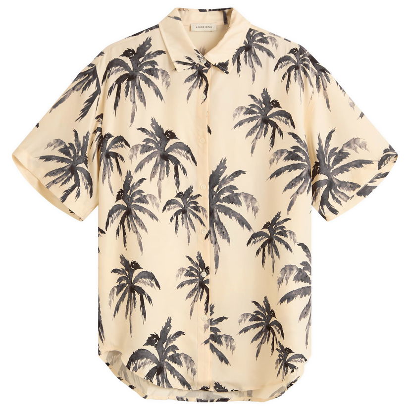 Paita Anine Bing Anine Bing Tristan Palm Shirt, Large Beige | A-07-11011-MTL68