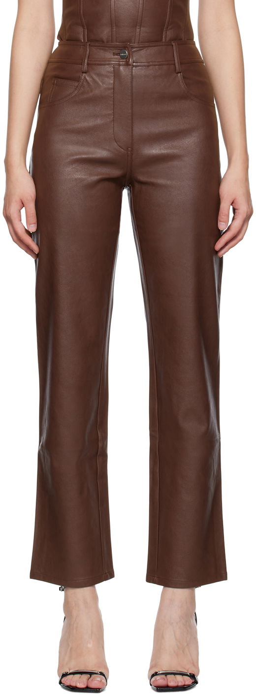 Housut Miaou Miaou Junior Faux-Leather Straight-Leg Pants Ruskea | 1010-CL-BRL