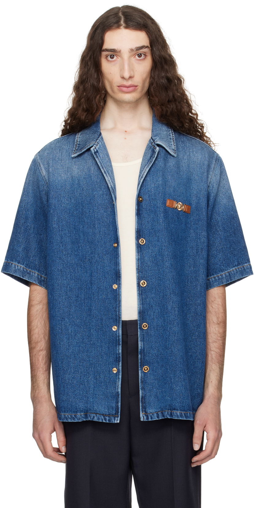 Paita Versace Versace Medusa Biggie Denim Shirt Sininen | 1020702_1A15015