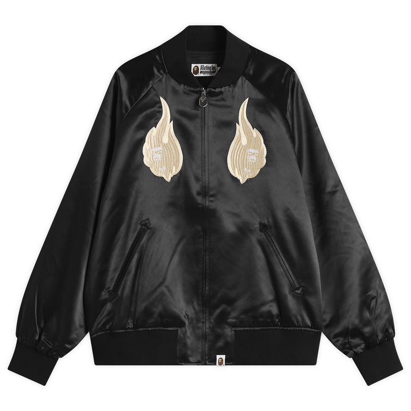 Bomber-takki BAPE Skeleton Logo Souvenir Jacket Musta | 001LJL801322M-BLK