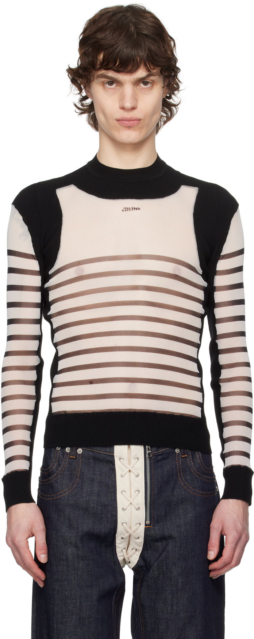 Villapaita Jean Paul Gaultier Jean Paul Gaultier Bi-Material Marinière Striped Sweater Musta | 25/33-F-PL069-T574-0100