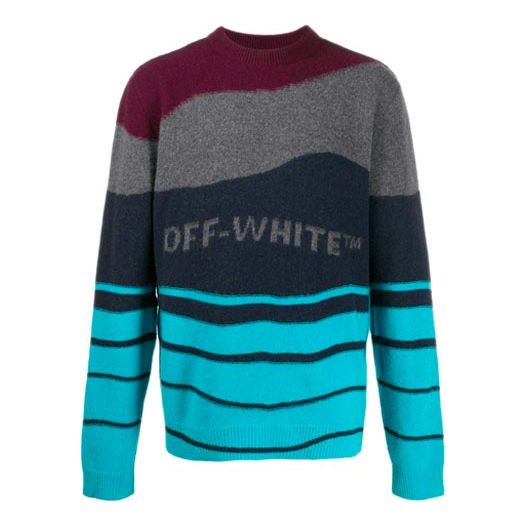 Villapaita Off-White Stripe Knit Colorblock Sweater Sininen | OMHE034R20E370252408