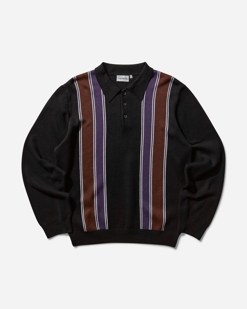 Villapaita Carhartt WIP Longsleeve Polo Sweater Stripe Musta | I034032 2KFXX