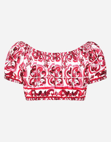 Crop top Dolce & Gabbana Majolica-print Poplin Crop Top Vaaleanpunainen | F755RTHH5BAHE3TN, 1