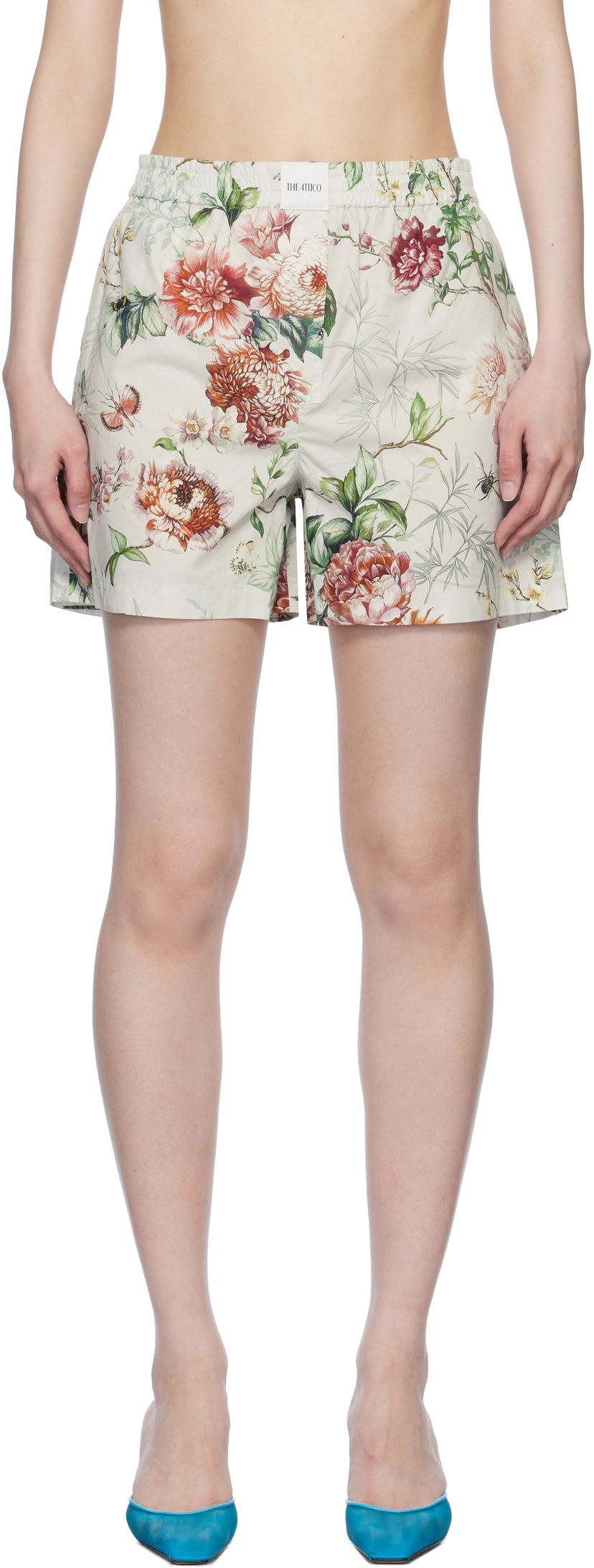 Nyrkkeilijät The Attico The Attico Floral Print Shorts Beige | 250WCQ00002 CCC053PR