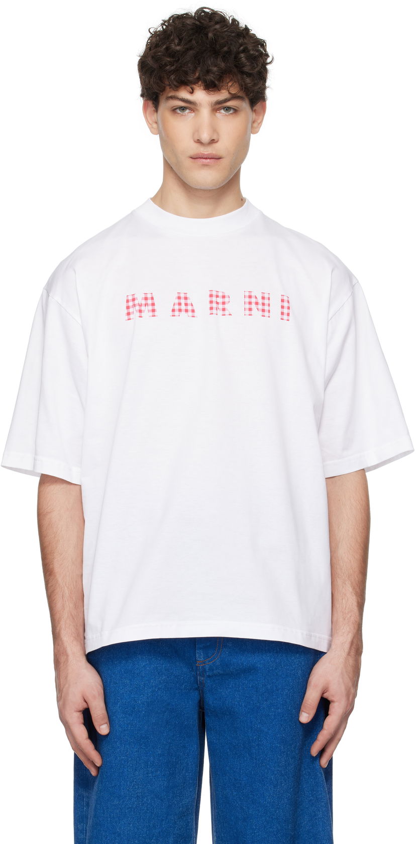T-paita Marni Marni Checked Logo T-Shirt Valkoinen | HUMU0223GP USCX52