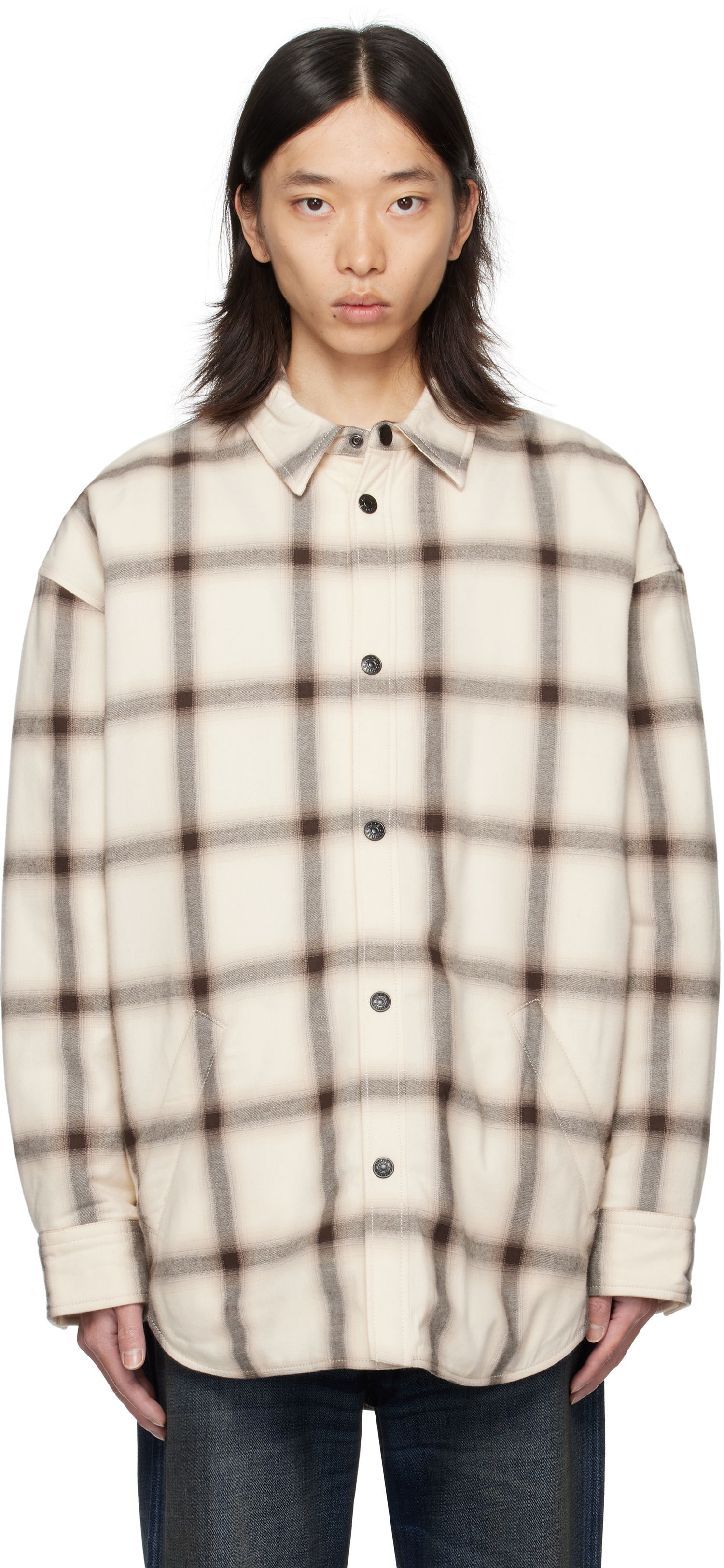 Paita Acne Studios Acne Studios Flannel Button-Up Overshirt Beige | B90845-, 0