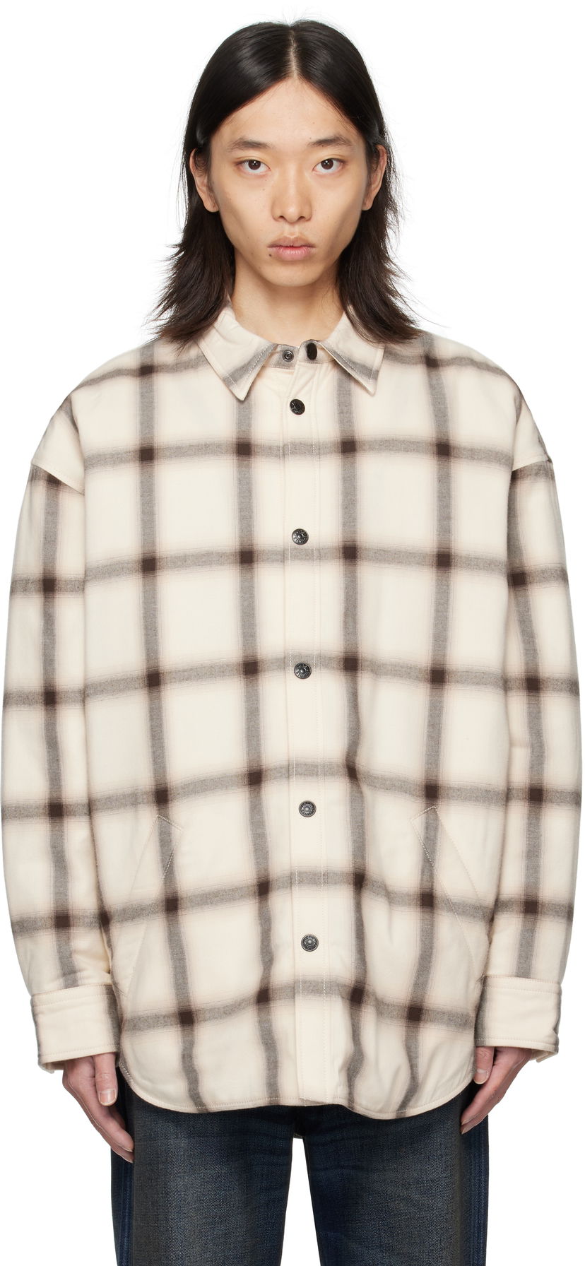 Paita Acne Studios Acne Studios Flannel Button-Up Overshirt Beige | B90845-