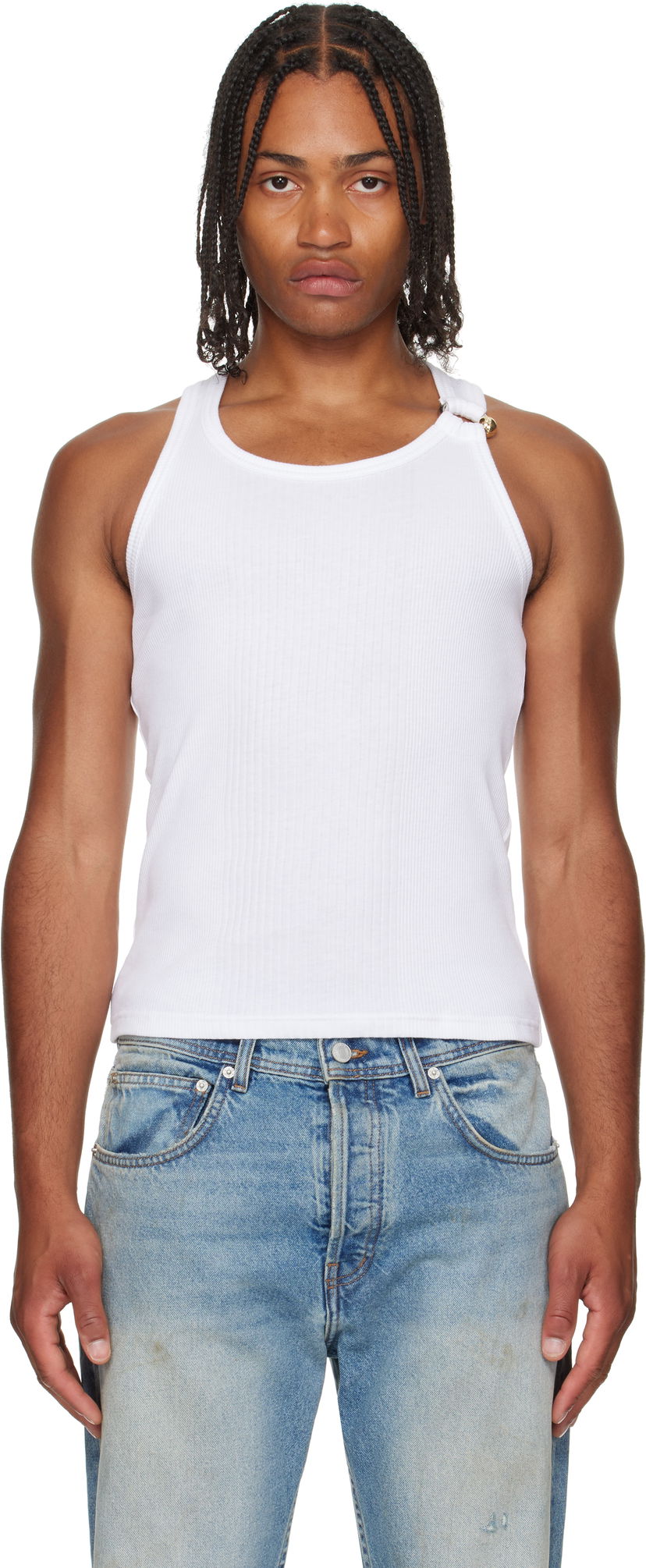 Tankkitoppi Jean Paul Gaultier Jean Paul Gaultier 'The Piercing' Tank Top Valkoinen | 25/03-W-TO375-J014-01