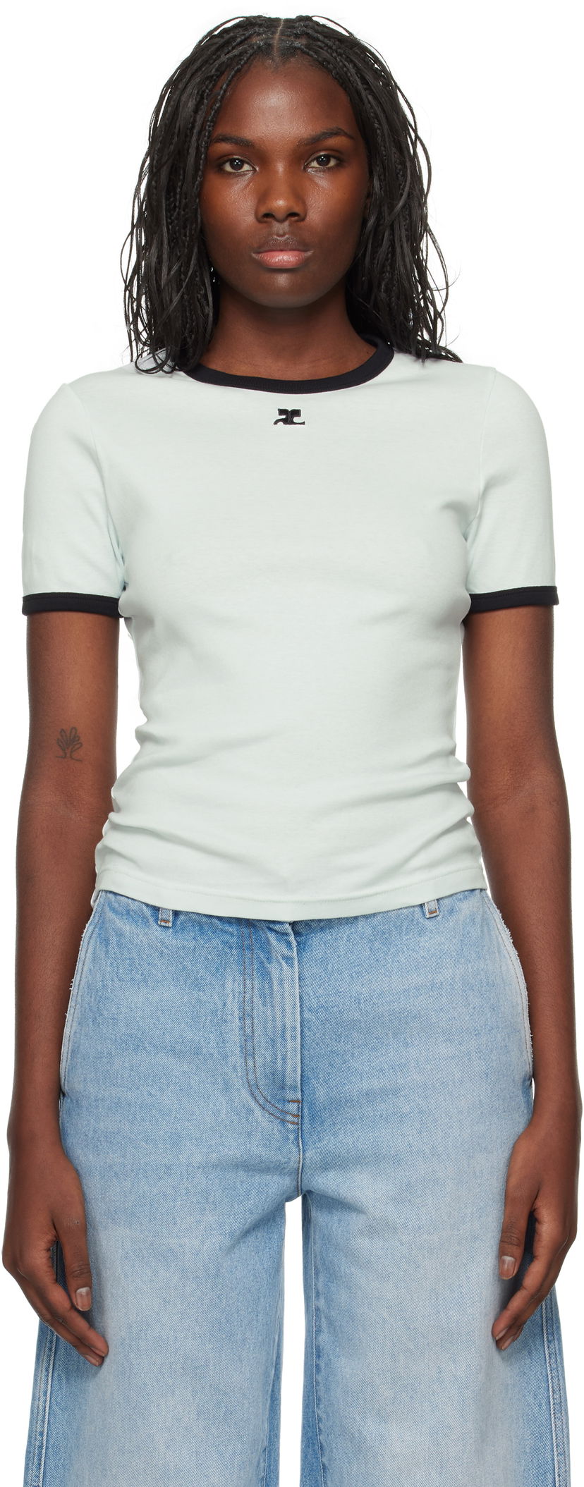 T-paita Courrèges Signature Contrast T-Shirt Vihreä | 223JTS017JS0070