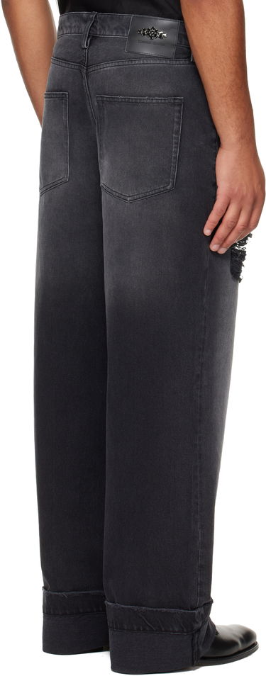 Jeans Simone Rocha Simone Rocha Embellished Distressed Wide-Leg Cuffed Jeans Musta | 4161B 1239D, 2