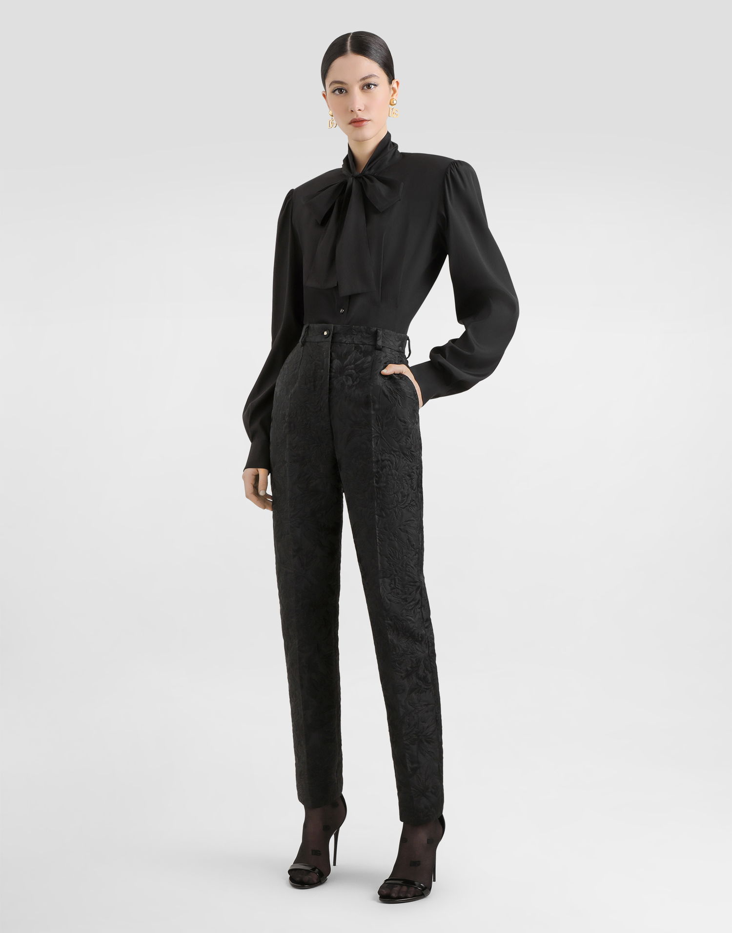 Housut Dolce & Gabbana Dolce & Gabbana Peony-Motif Brocade Trousers Musta | FTAM2THJMQON0000, 1