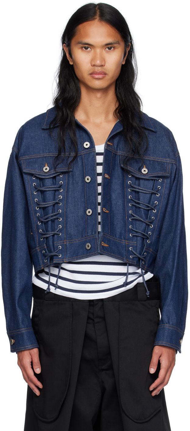 Takki Jean Paul Gaultier Jean Paul Gaultier Lace-Up Cropped Denim Jacket Sininen | 24/30-F-VE067-D015-55