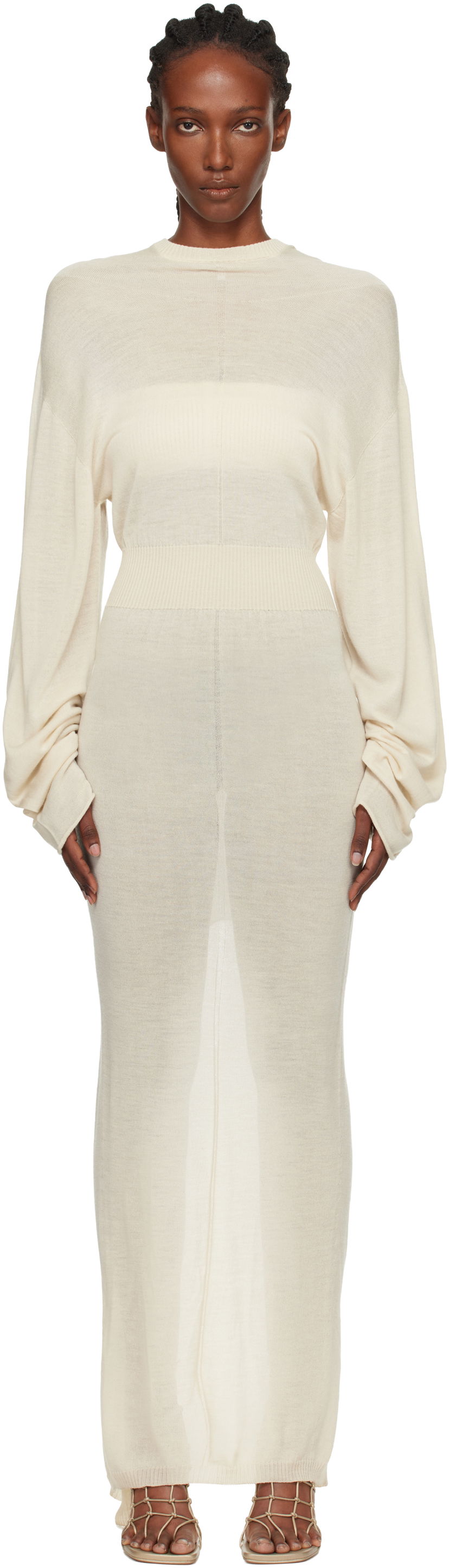 Mekko Rick Owens Concordians Knit Hooded Maxi Dress Beige | RP02E4649 M