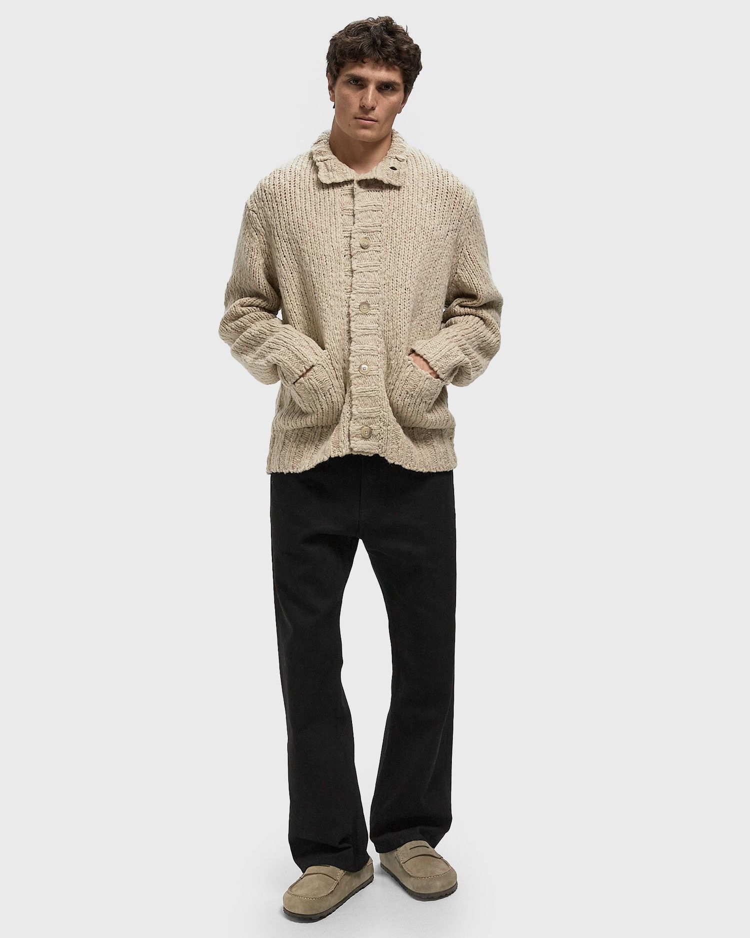 Villapaita CLOSED Chunky Knit Button-Front Turtleneck Cardigan Beige | C86449-94B-22-198, 1
