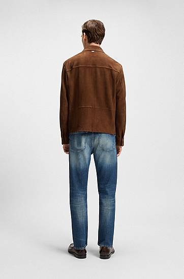 Takki BOSS Regular-Fit Suede Jacket Ruskea | 50543204, 1