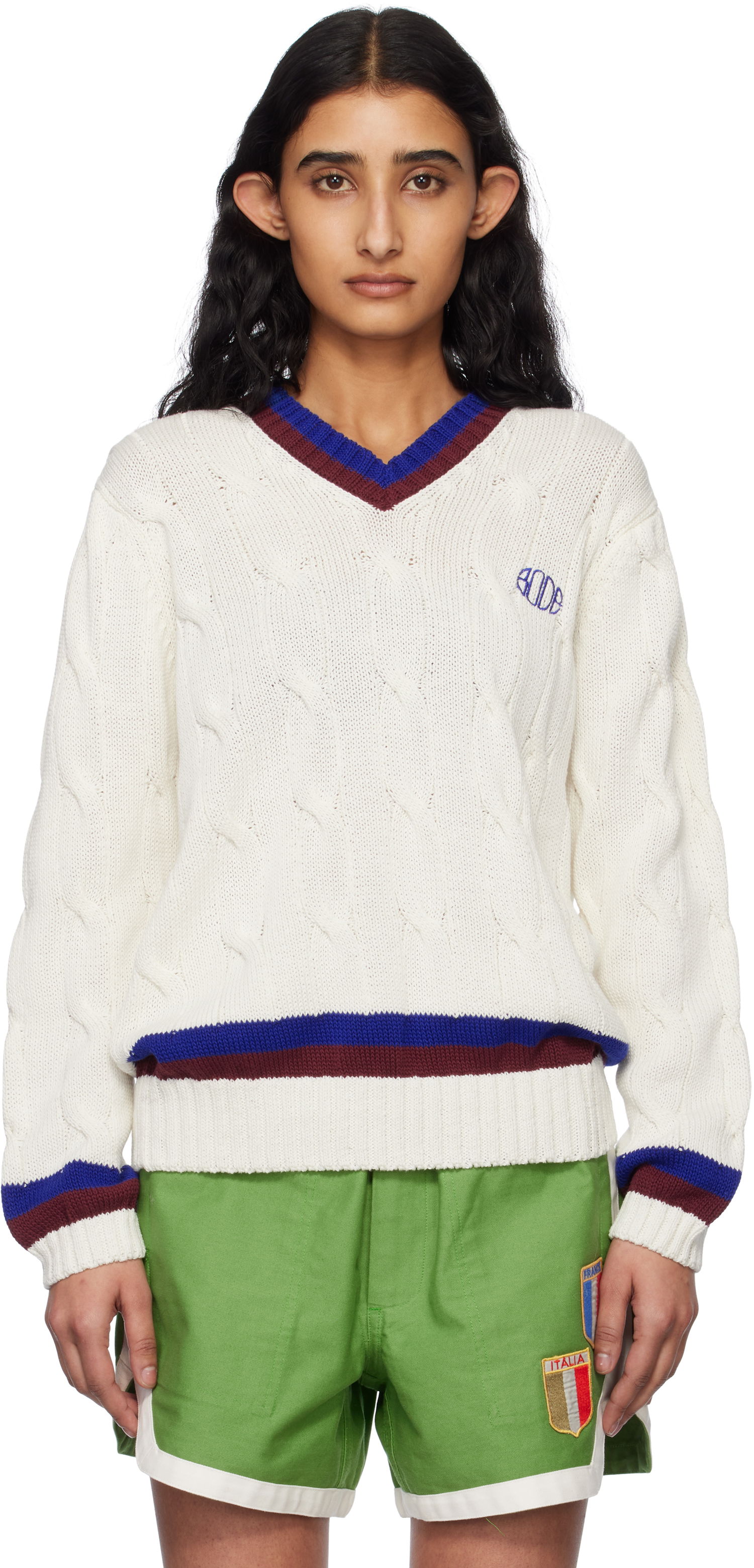 Villapaita Bode Bode Tennis Knit Sweater Valkoinen | MRS25KT052, 0