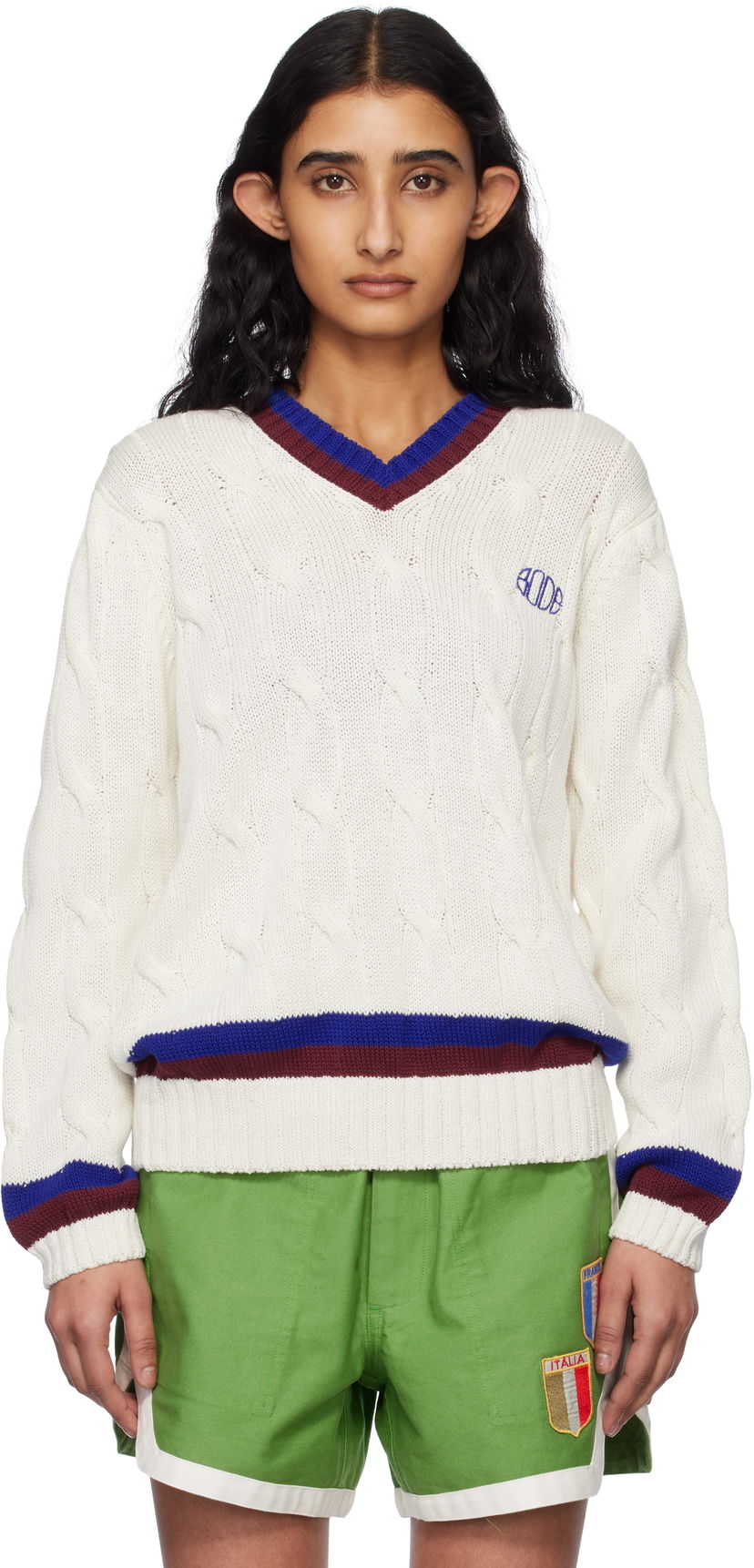 Villapaita Bode Bode Tennis Knit Sweater Valkoinen | MRS25KT052