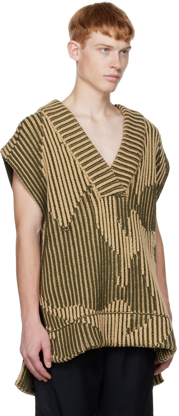 Villapaita Feng Chen Wang Feng Chen Wang Jacquard Oversized V-Neck Vest Beige | FUF14KT06, 1
