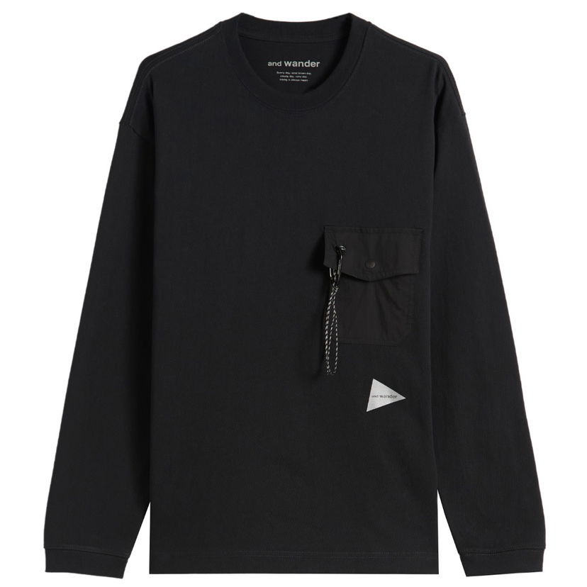 T-paita and wander Heavy Cotton Longsleeve Pocket Tee Musta | 5745284082-010