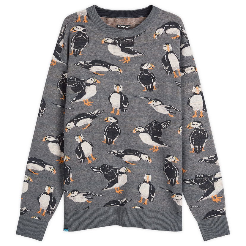 Villapaita KAVU Highline Knitted Jumper with Puffin Print Harmaa | 5134-2663
