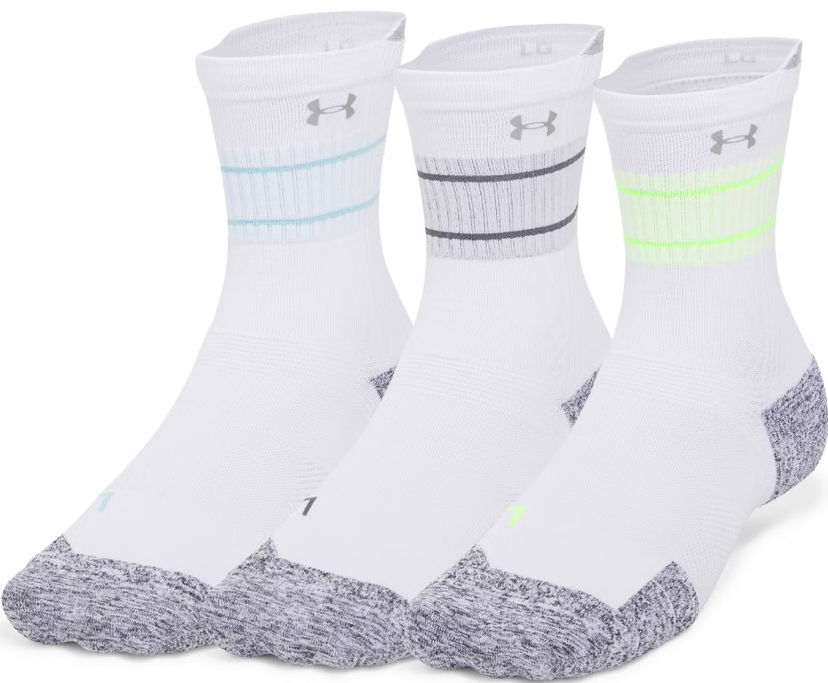 Sukat Under Armour UA AD Run Cushion Crew Socks 3-Pack Valkoinen | 1387043-102