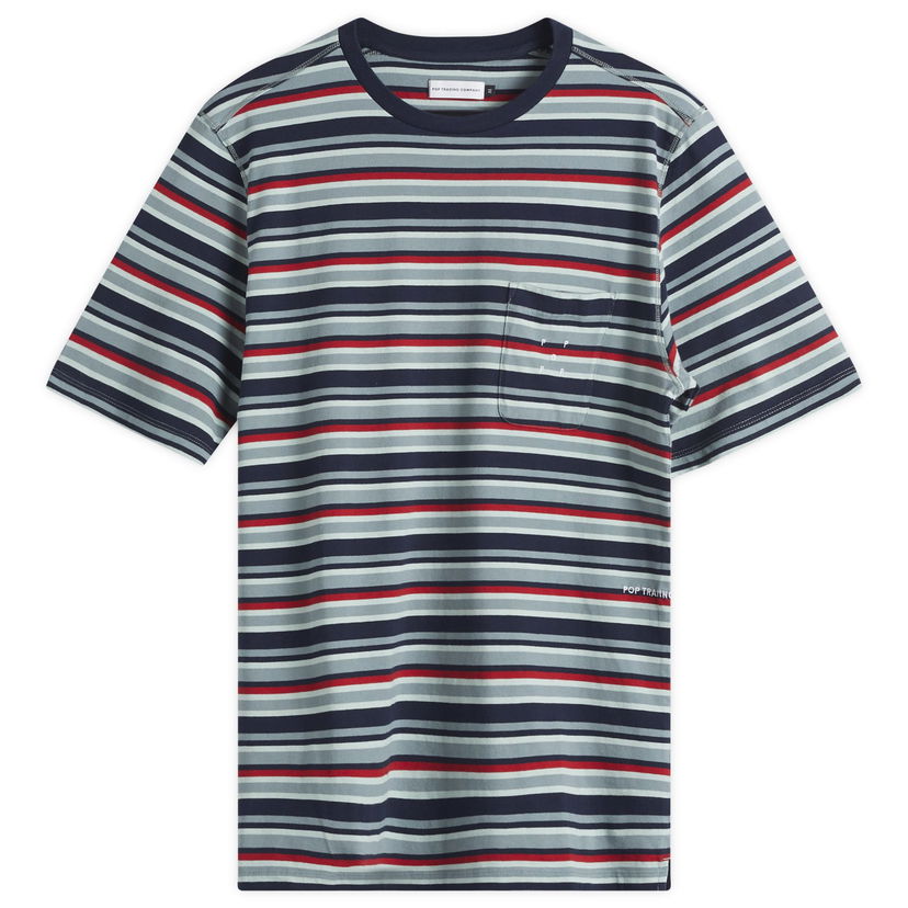 T-paita Pop Trading Company Pop Trading Company Striped Pocket T-Shirt, Size Large Monivärinen | POPSS25-02-007