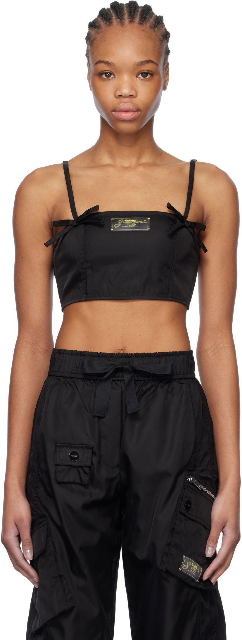 Crop top GANNI GANNI Duchesse Nylon Camisole Musta | W0483
